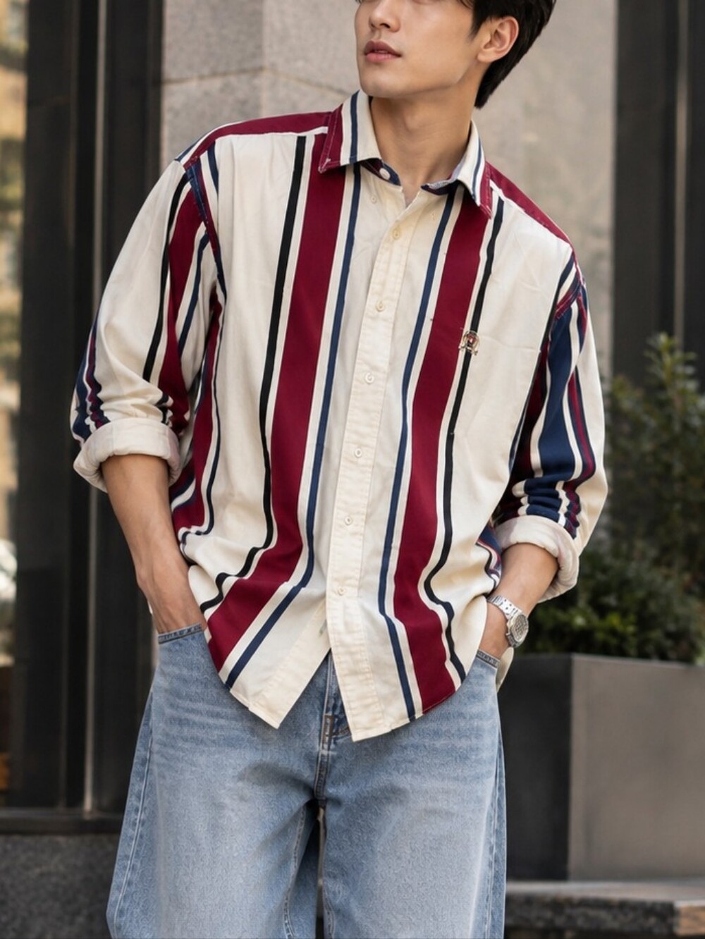 Vintage Tommy Hilfiger Men's Vertical Stripe Button Down Shirt Size S
